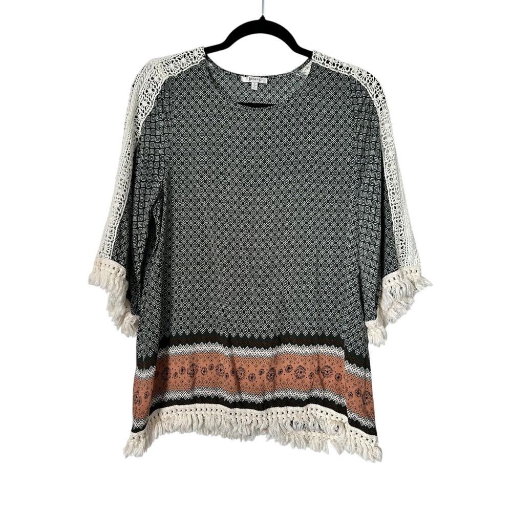 Jodifl Top Size‎ S Boho Floral Fringe Peasant Cottagecore Flowy Contrast Trim